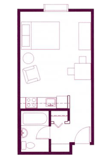 Floor plan for studio, 1 bath, 325 sqft
