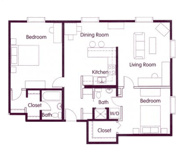Floor plan for 2 beds, 2 baths, 1060 sqft