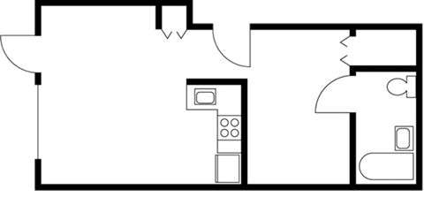 Floor plan for 1 bed, 1 bath, 436 sqft