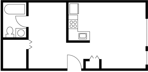 Floor plan for 1 bed, 1 bath, 444 sqft