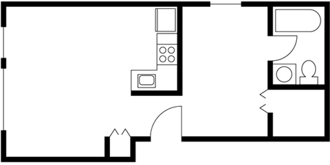 Floor plan for 1 bed, 1 bath, 473 sqft