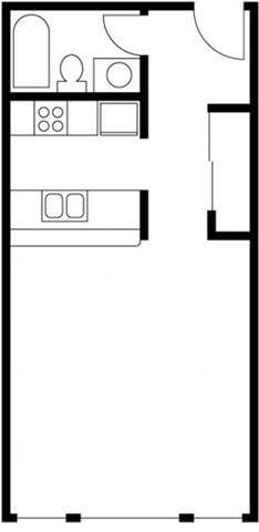 Floor plan for studio, 1 bath, 502 sqft