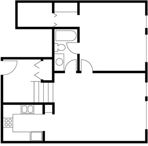 Floor plan for 1 bed, 1 bath, 818 sqft