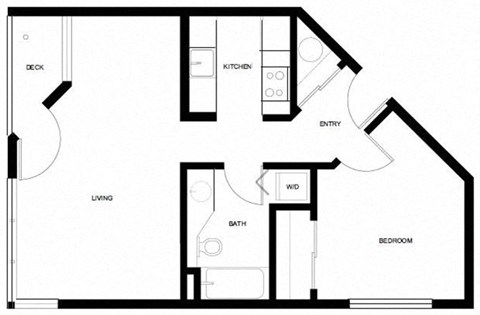 Floor plan for 1 bed, 1 bath, 619 sqft