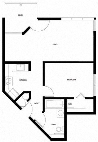 Floor plan for 1 bed, 1 bath, 655 sqft