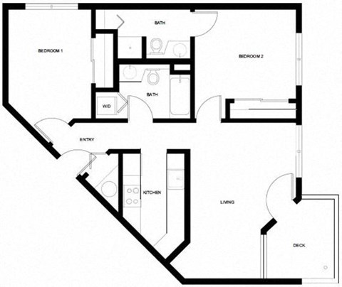 Floor plan for 2 beds, 2 baths, 800 sqft