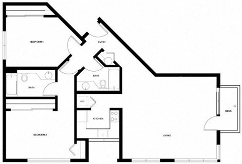 Floor plan for 2 beds, 2 baths, 1100 sqft