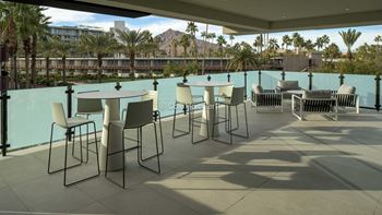 Outdoor seating deck off second floor clubhouse