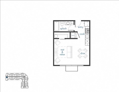 Floor plan for studio, 1 bath, 435 sqft