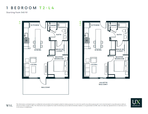 Floor plan for 1 bed, 1 bath, 605 sqft