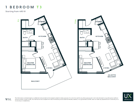 Floor plan for 1 bed, 1 bath, 495 sqft