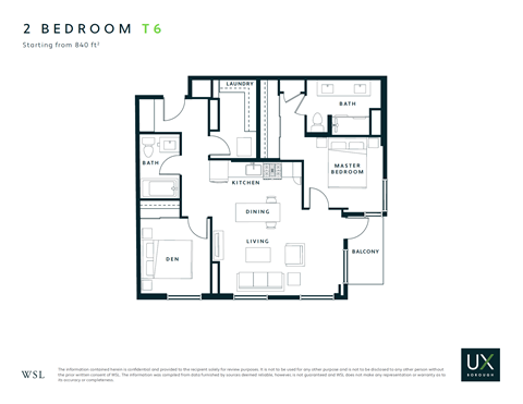 Floor plan for 2 beds, 2 baths, 817 sqft