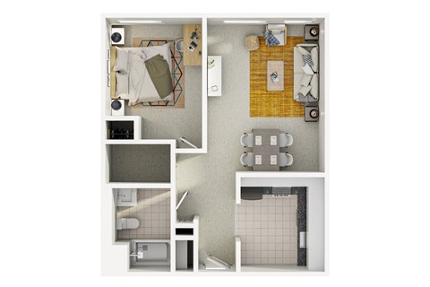 Floor plan for 1 bed, 1 bath