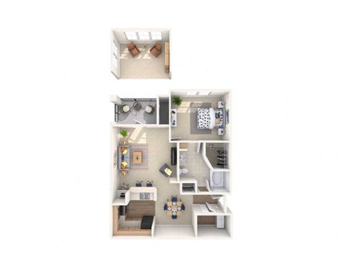 Floor plan for 1 bed, 1 bath, 922 sqft