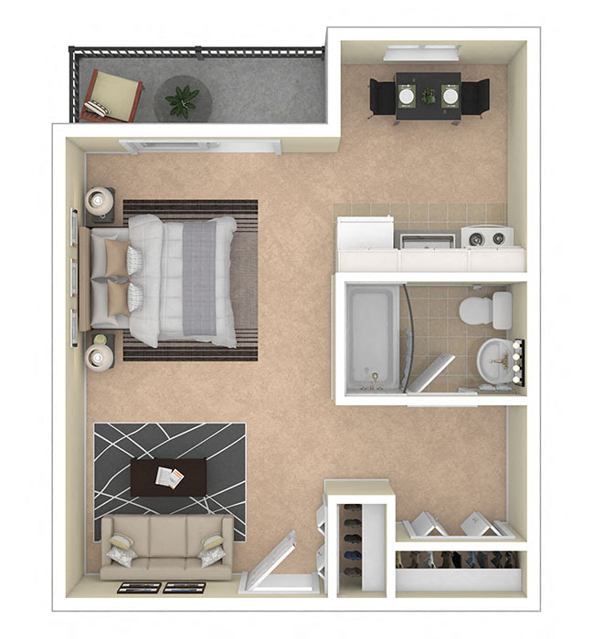 Floor plan for studio, 1 bath, 450 sqft