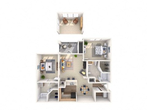 Floor plan for 2 beds, 2 baths, 1213 sqft