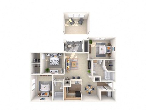 Floor plan for 3 beds, 2 baths, 1266 sqft