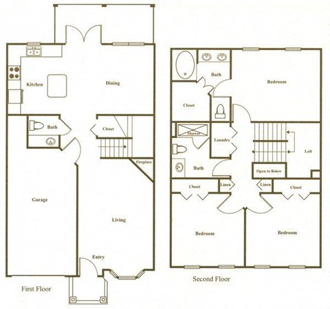 Floor plan for 3 beds, 2.5 baths, 1362 sqft
