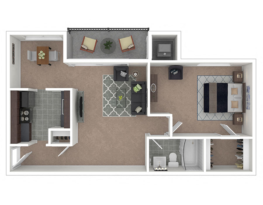 Floor plan for 1 bed, 1 bath, 656 sqft