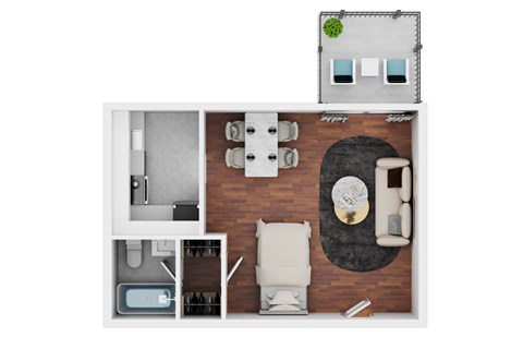 Floor plan for studio, 1 bath, 444 sqft