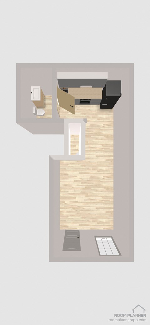Floor plan for studio, 1 bath, 650 sqft