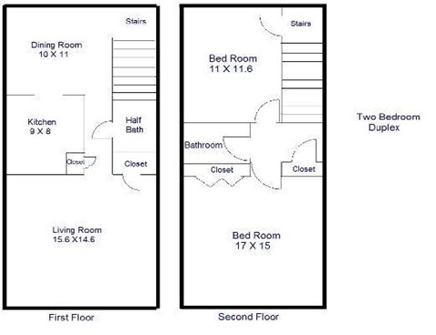 Floor plan for 2 beds, 1.5 baths, 1000 sqft
