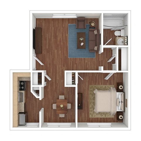 Floor plan for 1 bed, 1 bath, 491 sqft