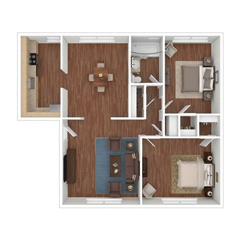 Floor plan for 2 beds, 1 bath, 604 sqft