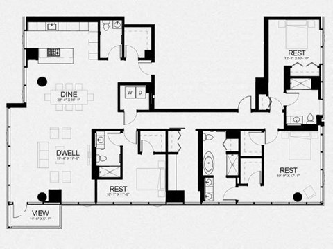 Floor plan for 3 beds, 3.5 baths, 2550 sqft