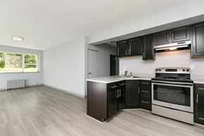 Greenbelt apartment for rent - Crescent Pointe Apartment Kitchen into dining area