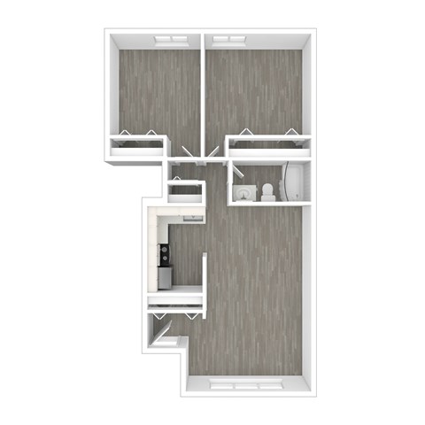 Floor plan for 2 beds, 1 bath, 850 sqft