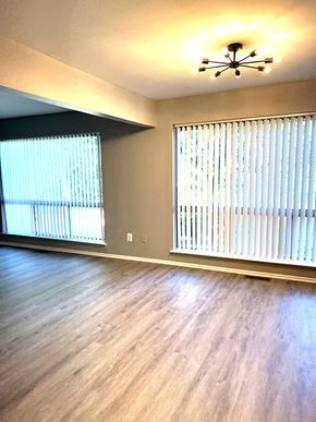 Ferndale apartment for rent - an empty living room with two windows and a chandelier