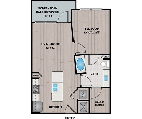 Floor plan for 1 bed, 1 bath, 650 sqft