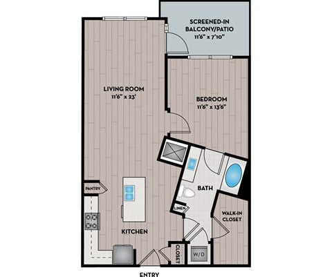Floor plan for 1 bed, 1 bath, 790 sqft