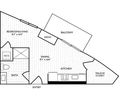 Floor plan for studio, 1 bath, 548 sqft