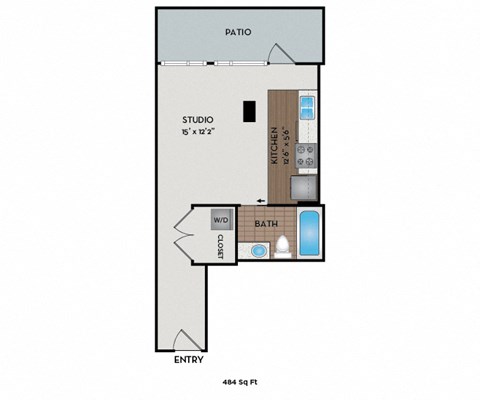 Floor plan for studio, 1 bath, 1040 sqft