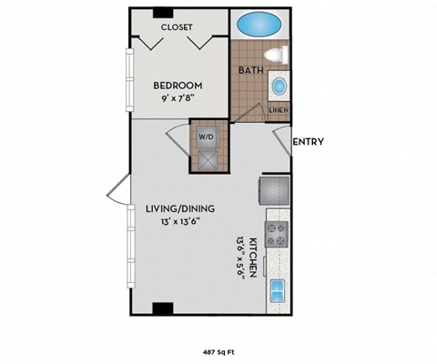 Floor plan for studio, 1 bath, 709 sqft