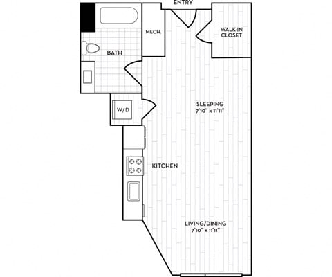 Floor plan for studio, 1 bath, 519 sqft
