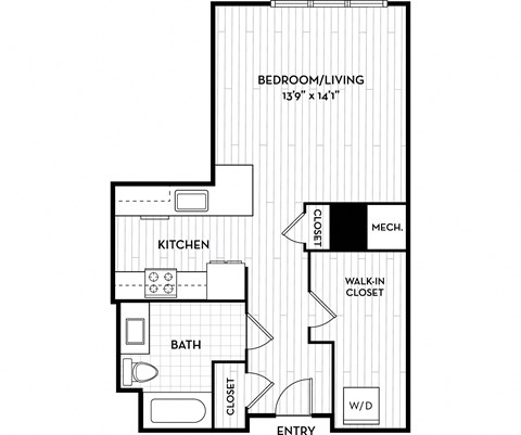 Floor plan for studio, 1 bath, 540 sqft