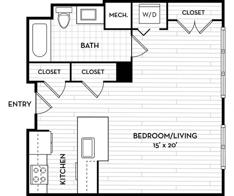 Floor plan for studio, 1 bath, 549 sqft