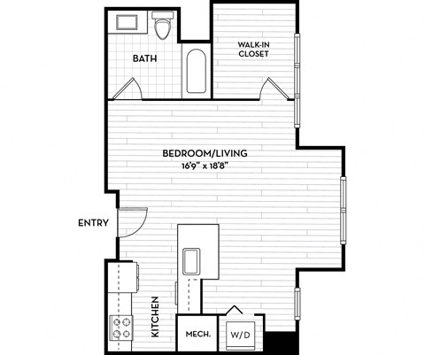 Floor plan for studio, 1 bath, 553 sqft