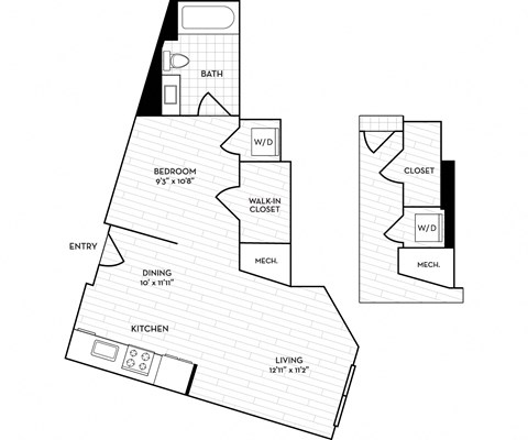 Floor plan for studio, 1 bath, 555 sqft