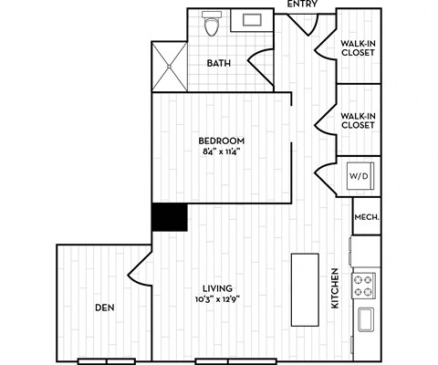 Floor plan for studio, 1 bath, 698 sqft