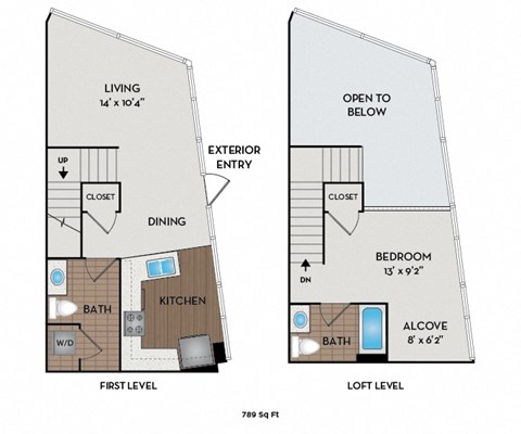 Floor plan for 1 bed, 1 bath, 938 sqft