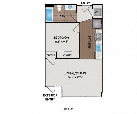 Floor plan for 1 bed, 1 bath, 783 sqft