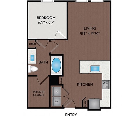 Floor plan for 1 bed, 1 bath, 705 sqft