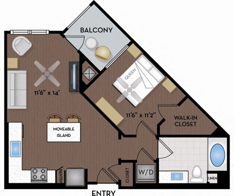 Floor plan for 1 bed, 1 bath, 694 sqft