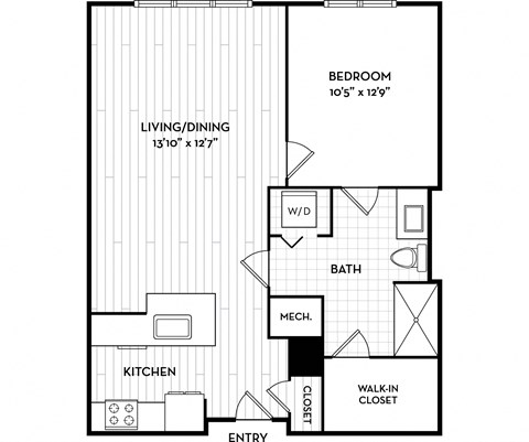 Floor plan for 1 bed, 1 bath, 756 sqft