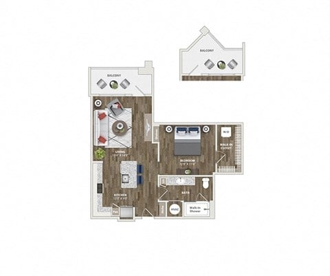 Floor plan for 1 bed, 1 bath, 775 sqft