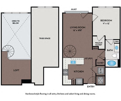 Floor plan for 1 bed, 1 bath, 778 sqft